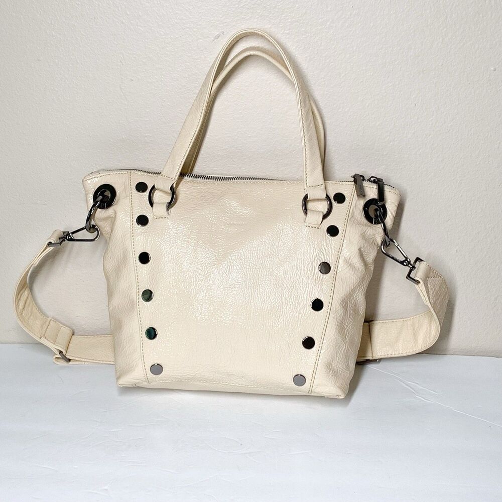 Hammitt Daniel Medium Crossbody Handbag Alabaster Glazer Gunmetal Patent Leather
